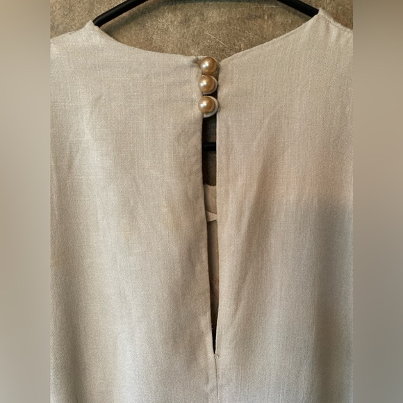 Vintage Original Franklin Embroidered Cutouts Shift Wiggle Dress M Linen Beige - Picture 11 of 16